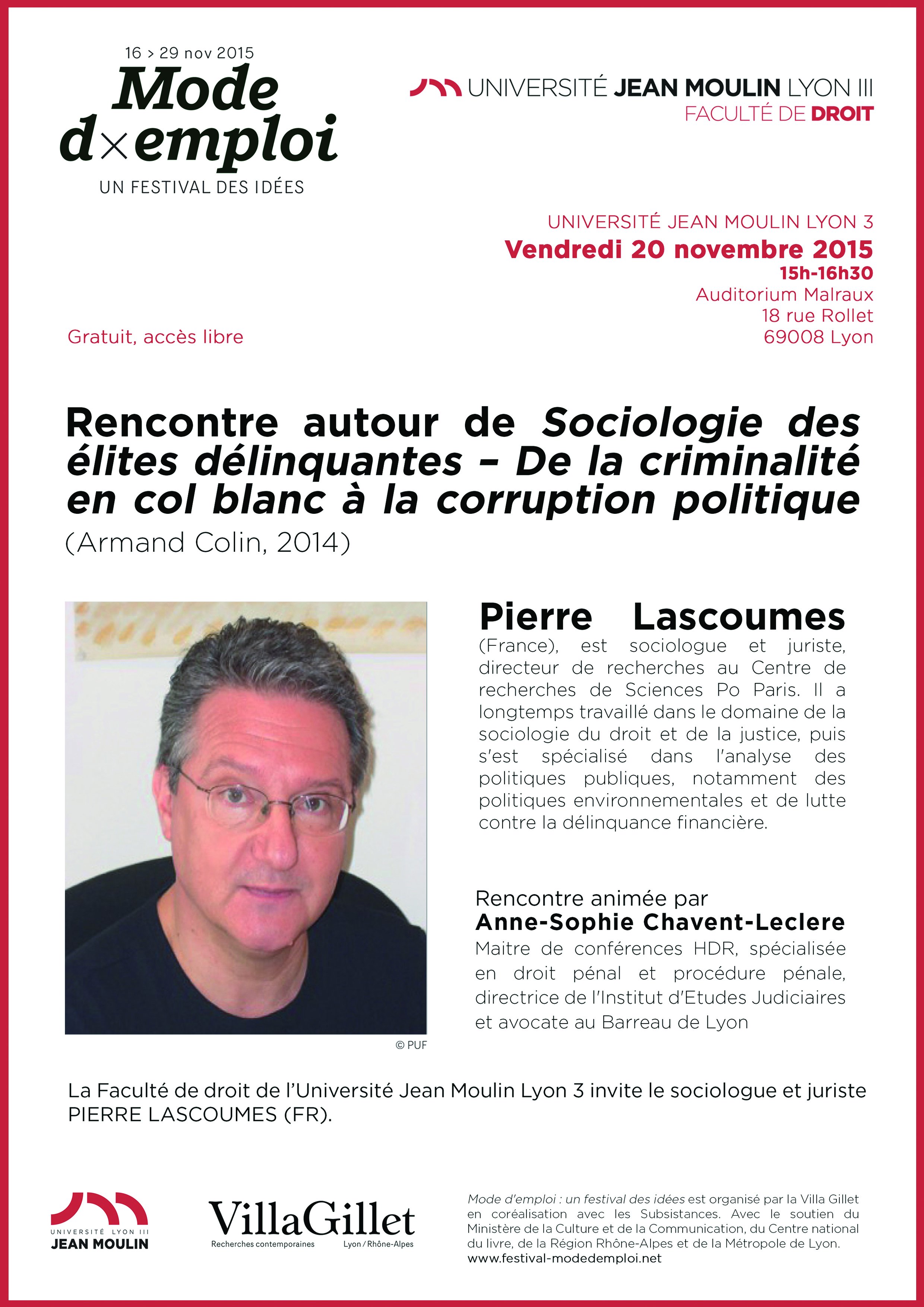 affiche pierre Lascoumes conférence 20 nov